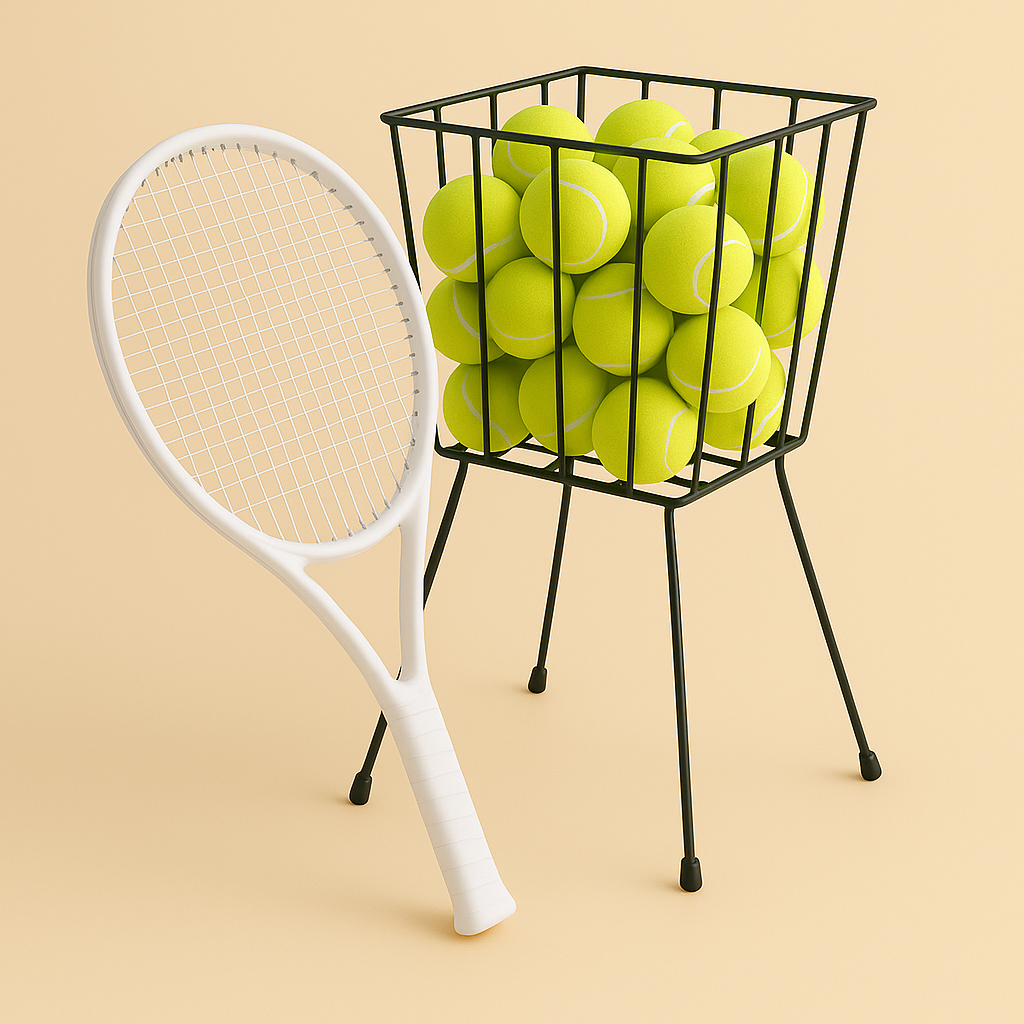 Bundle: Ballkorb + 50 Bälle + Schläger Weiß